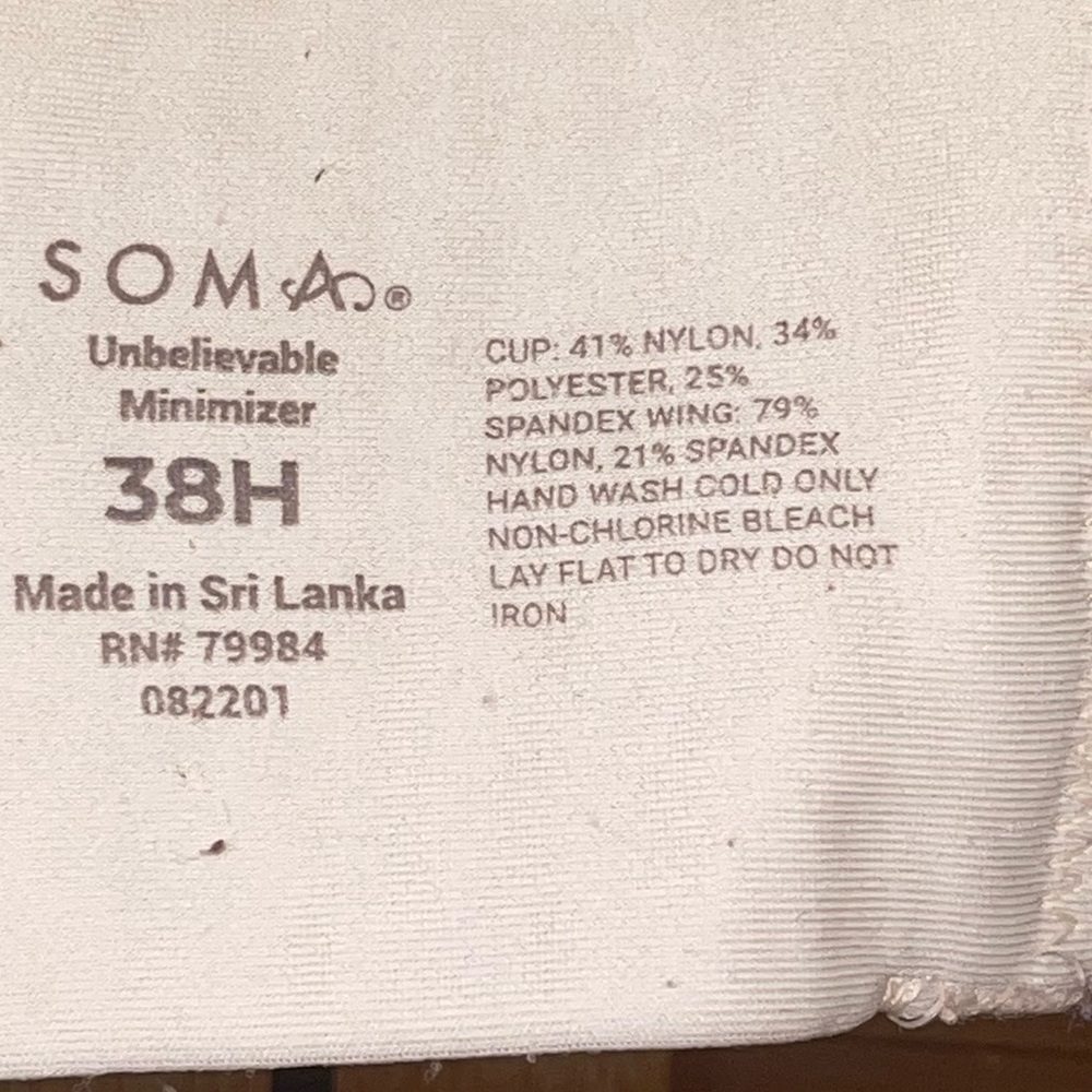 Soma Unbelievable Minimizer tan bra woman’s size 38H - Picture 3 of 5